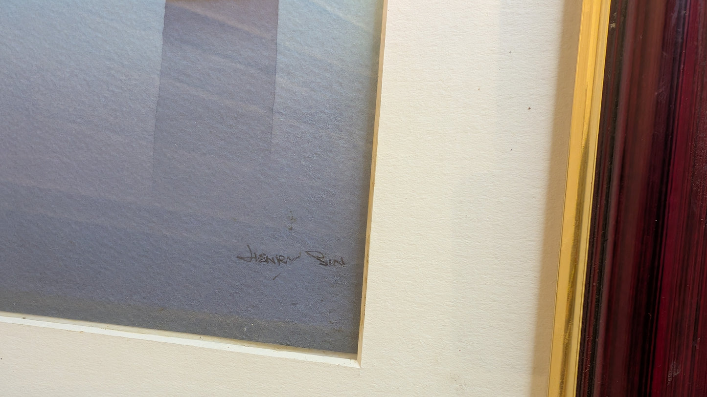 Aquarelle originale signée HSin d'un port tranquille